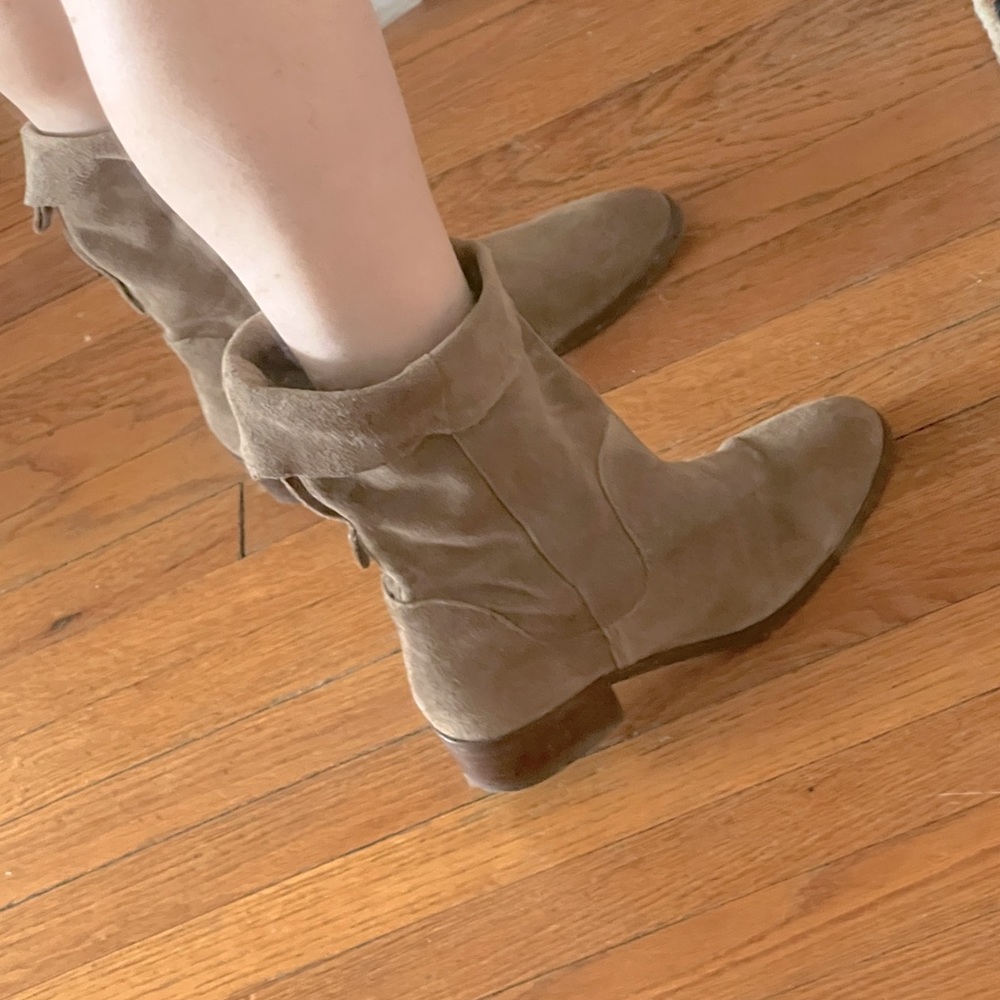 Sole Society Fold Over Tan Suede Mid-Calf Booties - 7.5